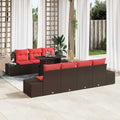 Sofa Set mit Kissen 8 pcs Braun und Rot Poly-Rattan