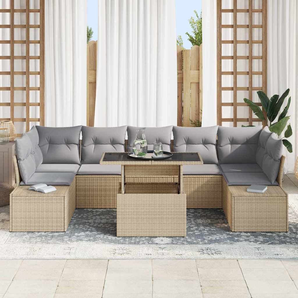 Sofa Set mit Kissen 8 pcs Beige und Hellgrau Poly-Rattan