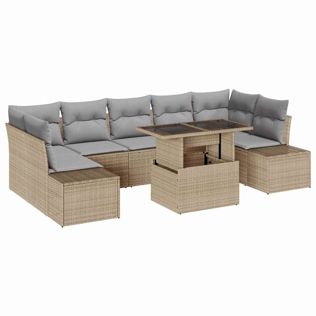 Sofa Set mit Kissen 8 pcs Beige und Hellgrau Poly-Rattan