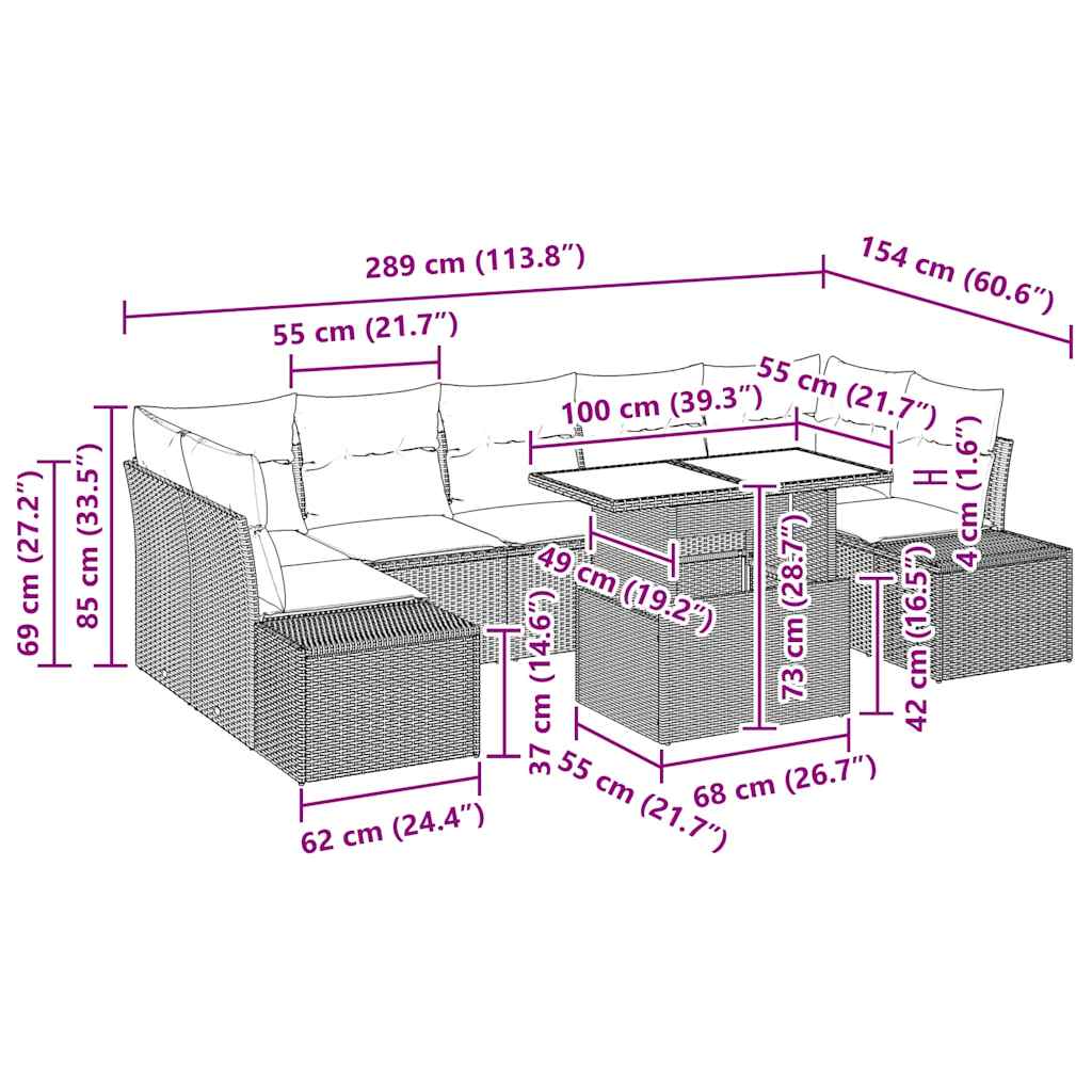 Sofa Set mit Kissen 8 pcs Beige und Hellgrau Poly-Rattan