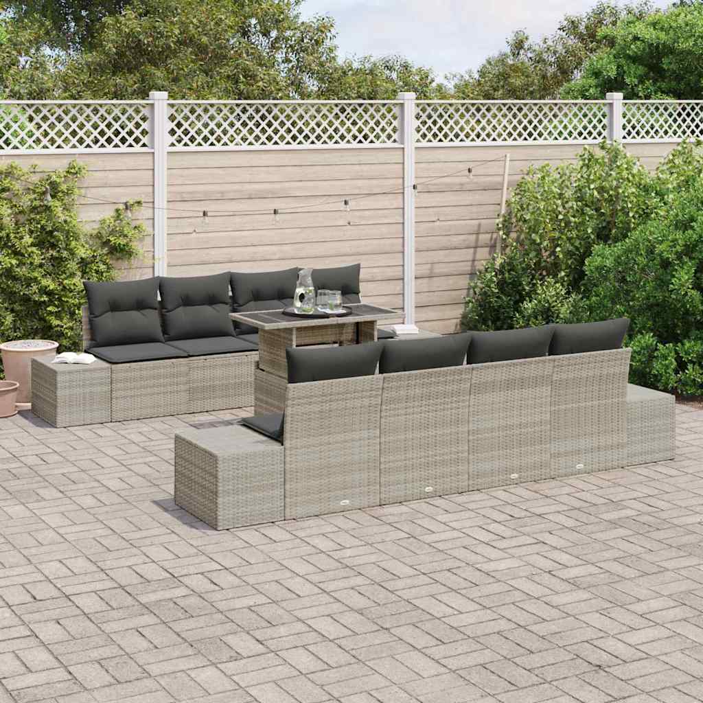 Gartensofa-set mit Kissen 9 pcs Hellgrau Poly-Rattan