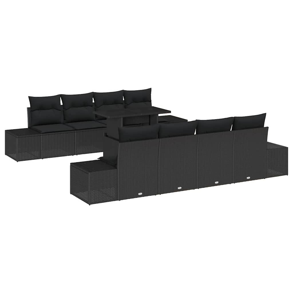 Gartensofa-set mit Kissen 9 pcs Schwarz Poly-Rattan