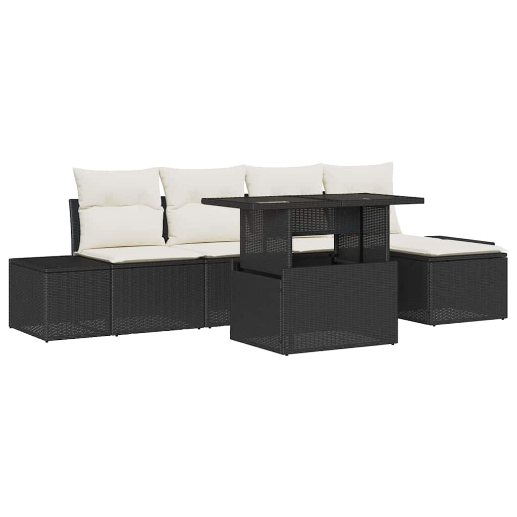 Gartensofa-set mit Kissen 6 pcs Schwarz und Creme Poly-Rattan
