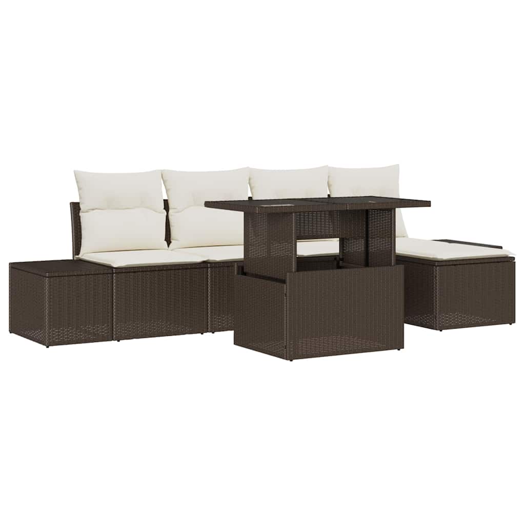 Gartensofa-set mit Kissen 6 pcs Braun und Creme Poly-Rattan