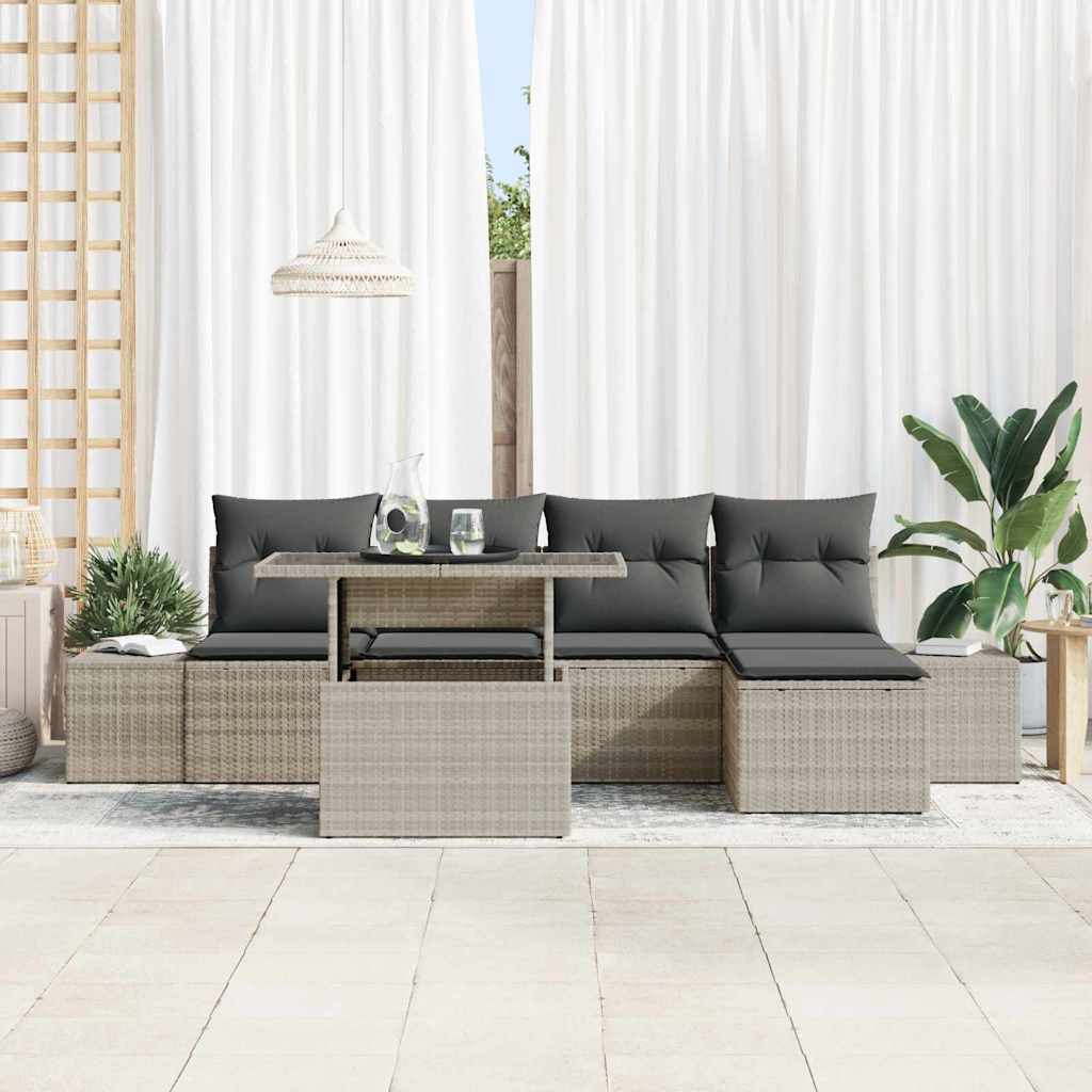 Gartensofa-set mit Kissen 6 pcs Hellgrau Poly-Rattan