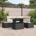 Gartensofa-set mit Kissen 5 pcs Schwarz und Creme Poly-Rattan