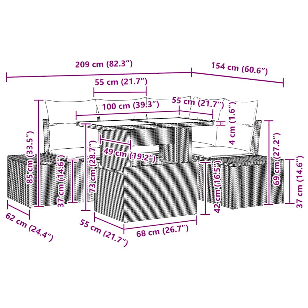 Gartensofa-set mit Kissen 5 pcs Schwarz und Creme Poly-Rattan