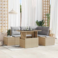Gartensofa-set mit Kissen 5 pcs Beige und Hellgrau Poly-Rattan