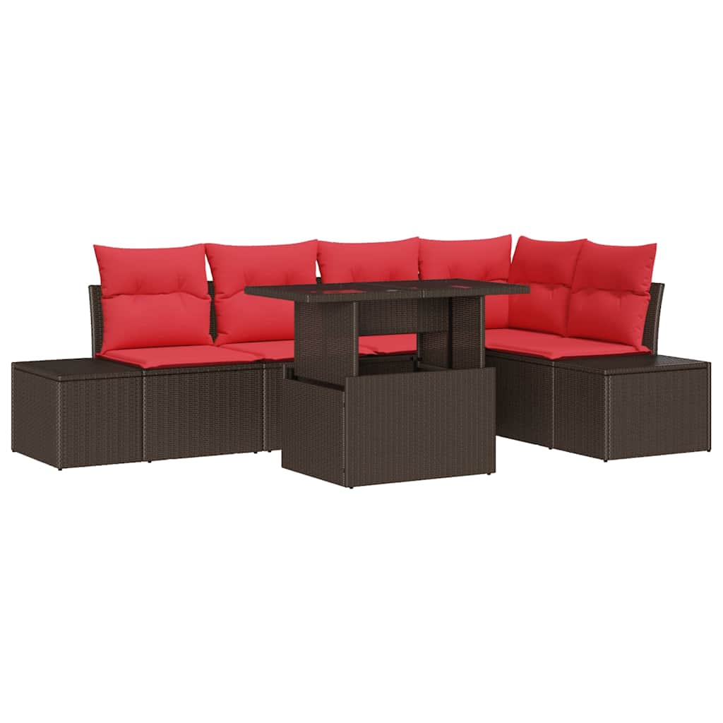 Garten-Sofa-Set mit Kissen mit Speicher 6 pcs Braun und Rot