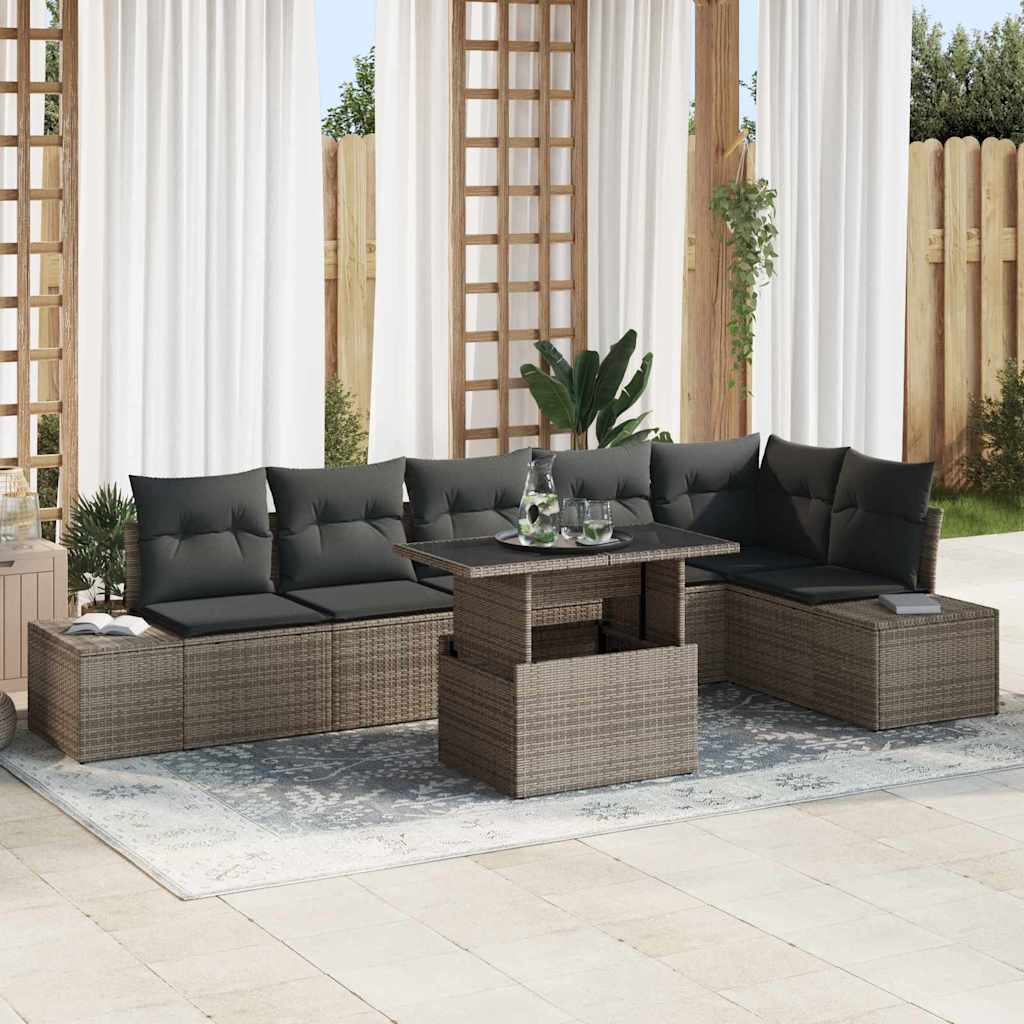 Garten-Sofa-Set mit Kissen mit Speicher 7 pcs Grau