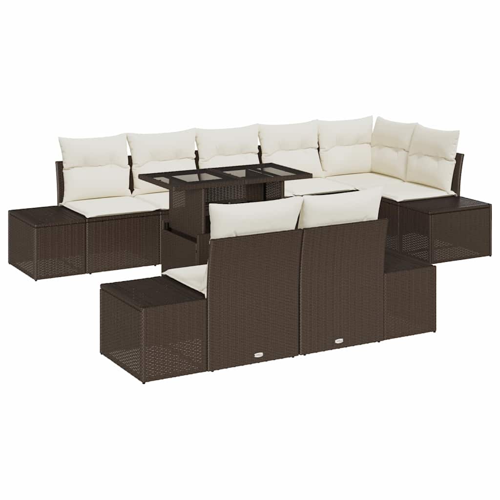 Gartensofa-set mit Kissen 9 pcs Braun und Creme Poly-Rattan
