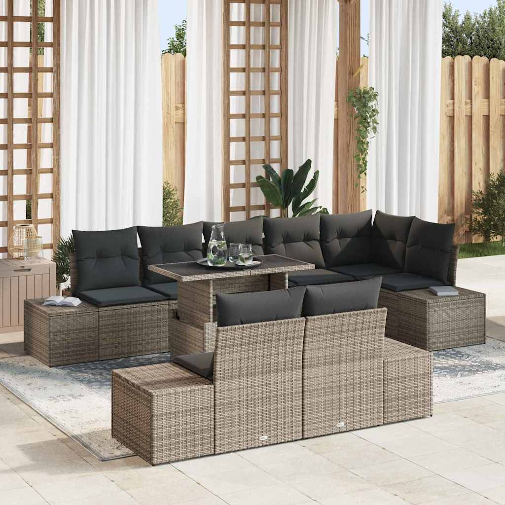 Gartensofa-set mit Kissen 9 pcs Grau Poly-Rattan