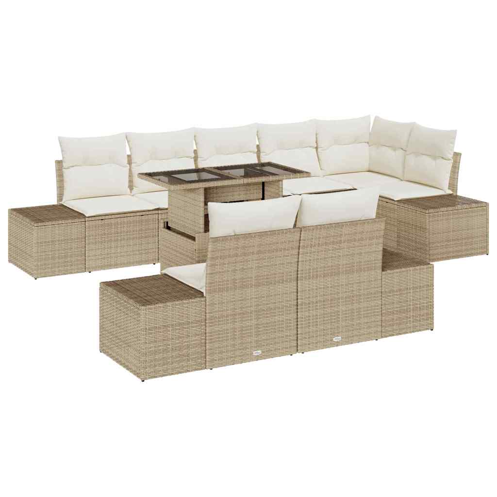 Garten-Sofa-Set mit Kissen mit Speicher 9 pcs Beige und Creme