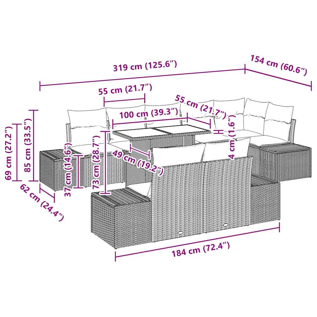 Garten-Sofa-Set mit Kissen mit Speicher 9 pcs Beige und Creme