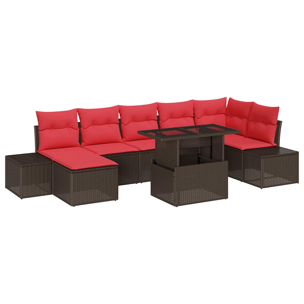 Gartensofa-set mit Kissen 8 pcs Braun und Rot Poly-Rattan
