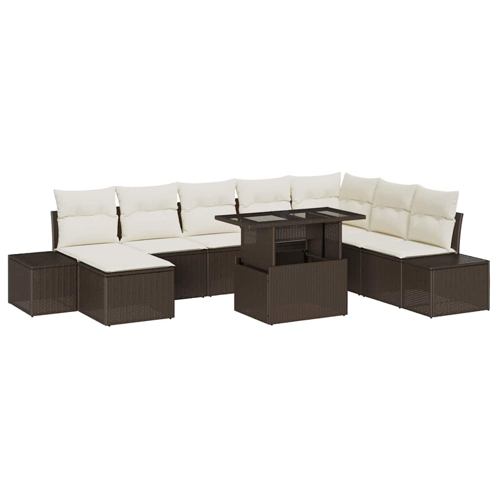 Gartensofa-set mit Kissen 9 pcs Braun und Creme Poly-Rattan