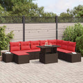 Gartensofa-set mit Kissen 9 pcs Braun und Rot Poly-Rattan
