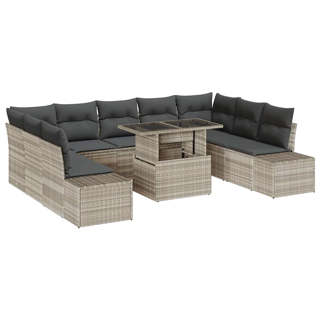 Garten-Sofa-Set mit Kissen mit Speicher 10 pcs Hellgrau
