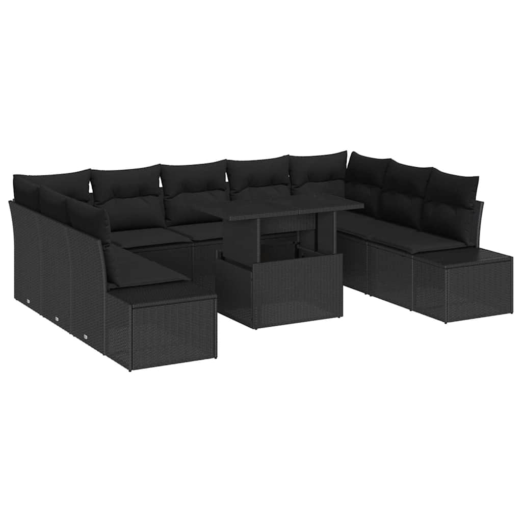 Gartensofa-set mit Kissen 10 pcs Schwarz Poly-Rattan