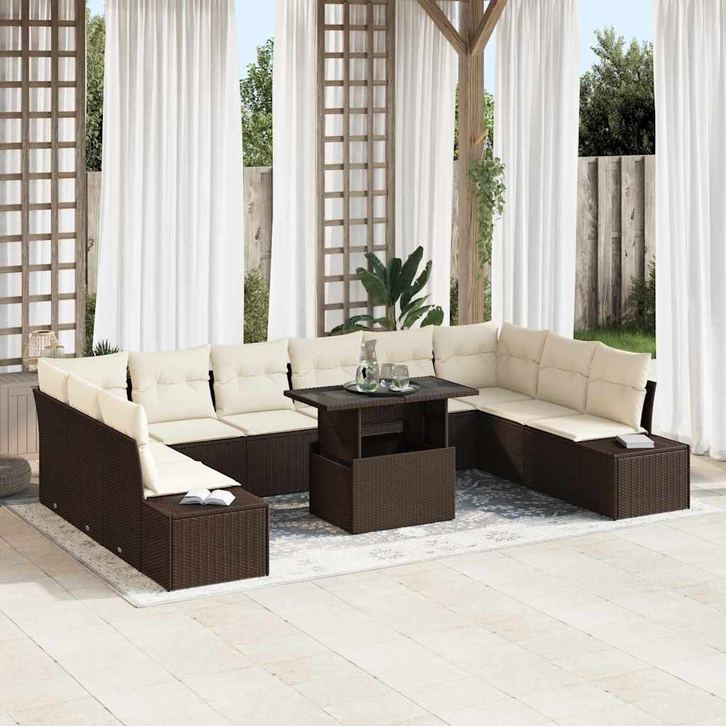 Garten-Sofa-Set mit Kissen mit Speicher 11 pcs Braun und Creme