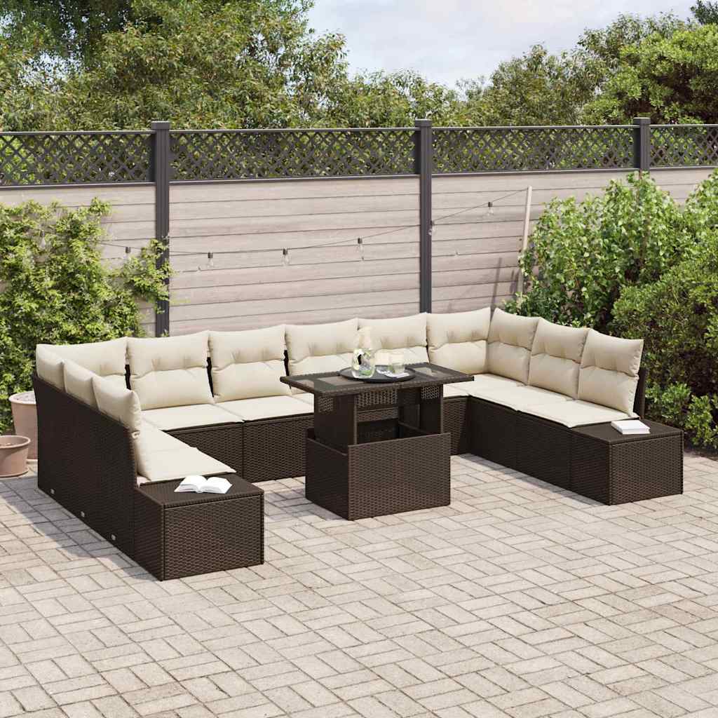 Garten-Sofa-Set mit Kissen mit Speicher 11 pcs Braun und Creme