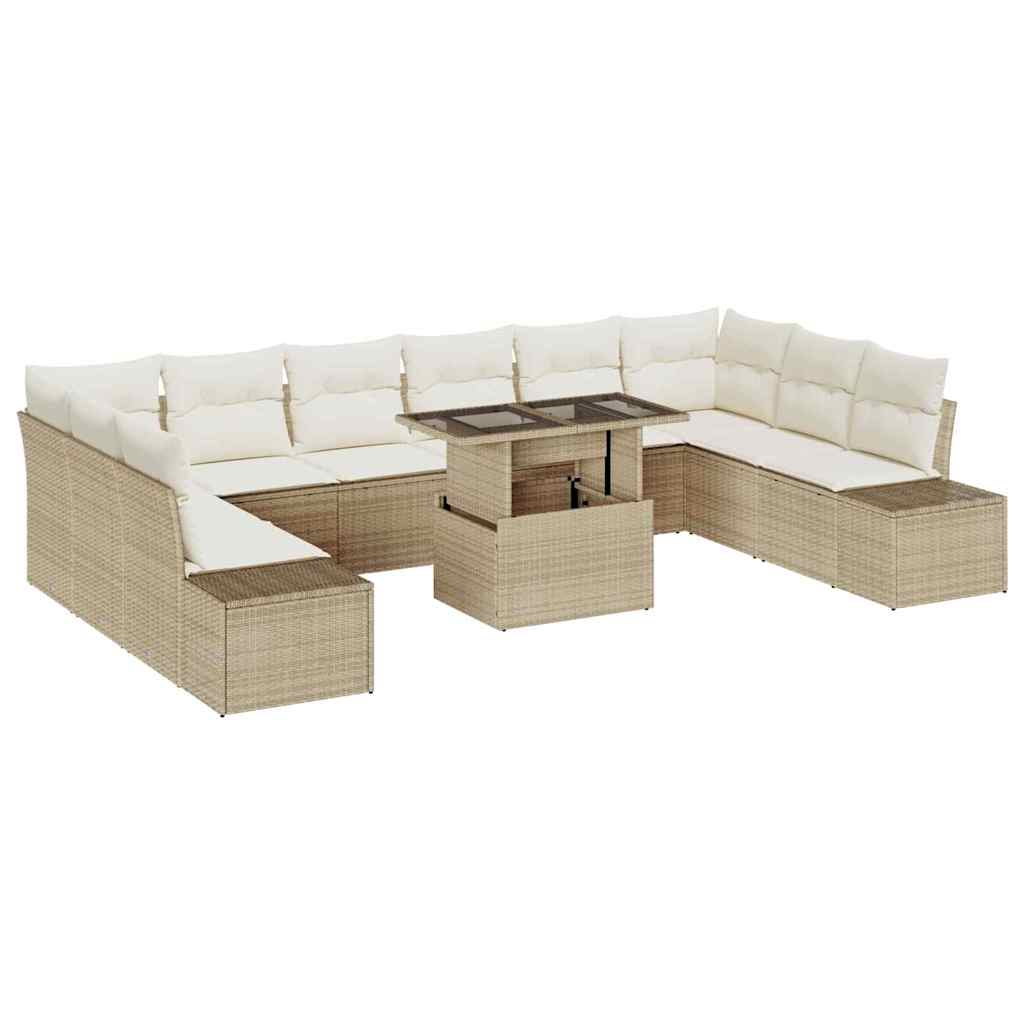 Garten-Sofa-Set mit Kissen mit Speicher 11 pcs Beige und Creme