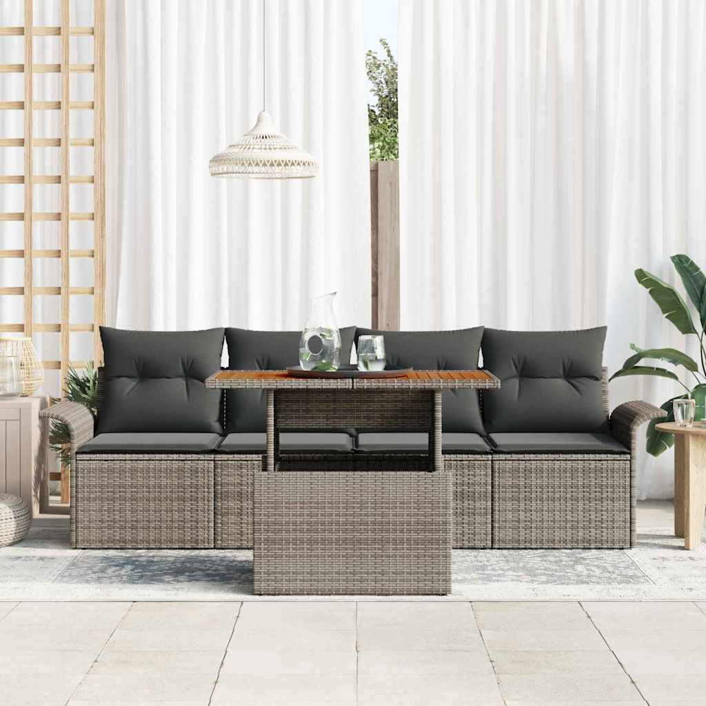 Gartensofa-set mit Kissen 5 pcs Grau Poly-Rattan