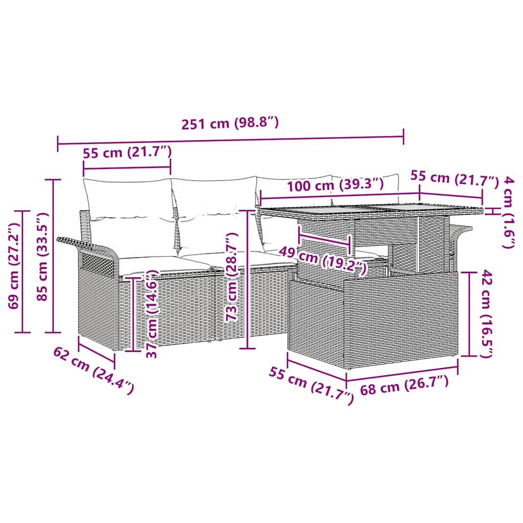 Gartensofa-set mit Kissen 5 pcs Beige und Hellgrau Poly-Rattan