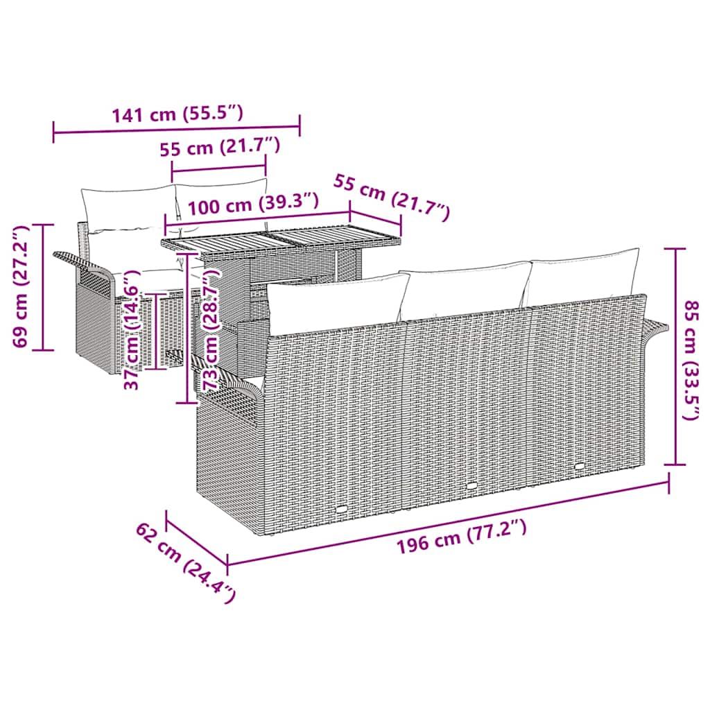 Gartensofa-set mit Kissen 6 pcs Schwarz und Creme Poly-Rattan
