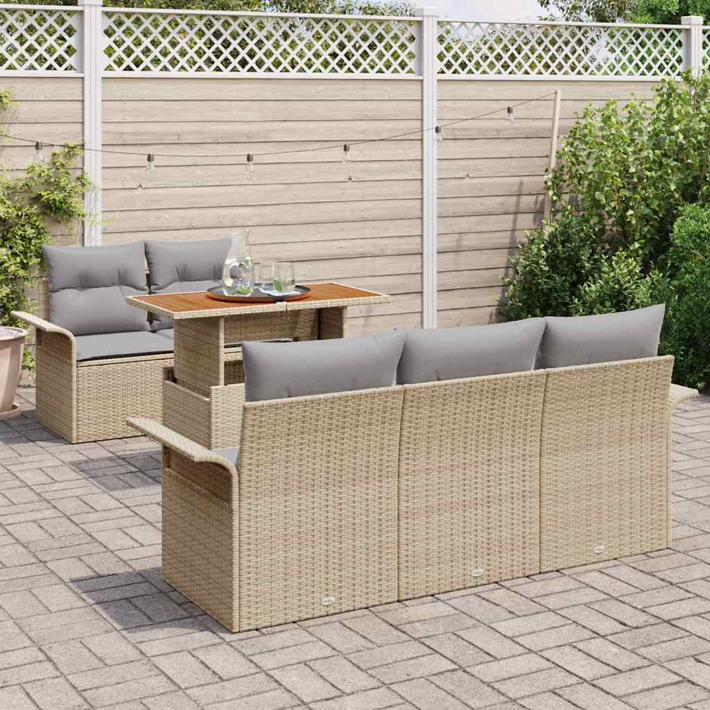 Gartensofa-set mit Kissen 6 pcs Beige und Hellgrau Poly-Rattan