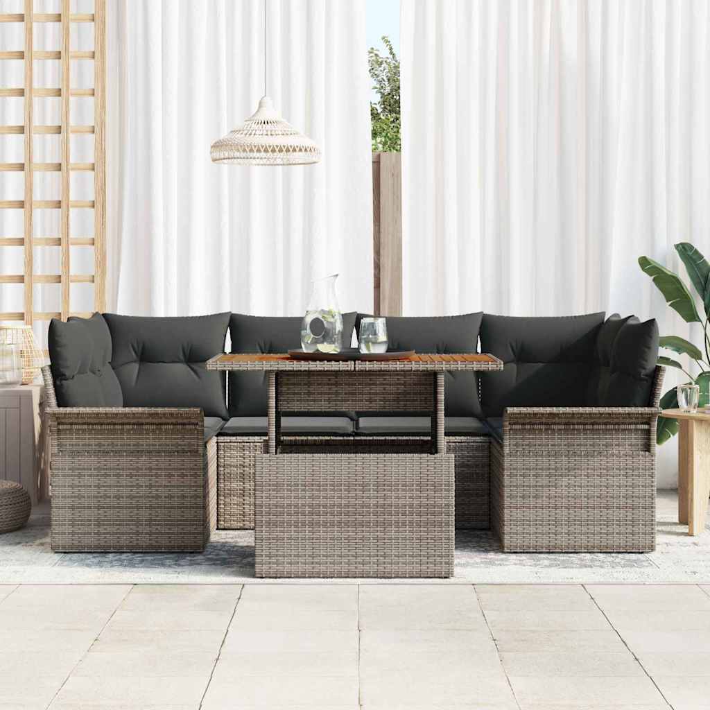 Garten-Sofa-Set mit Kissen 7 pcs Grau