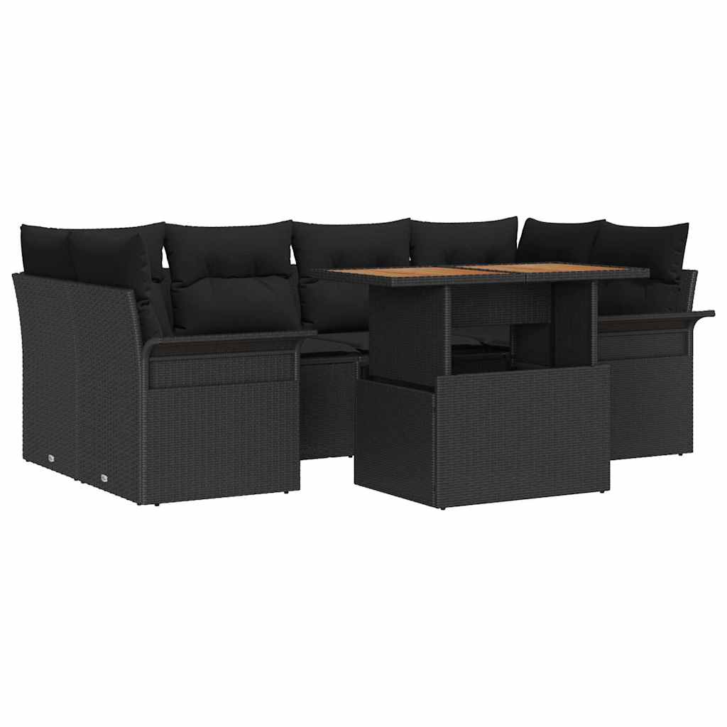 Garten-Sofa-Set mit Kissen 7 pcs Schwarz