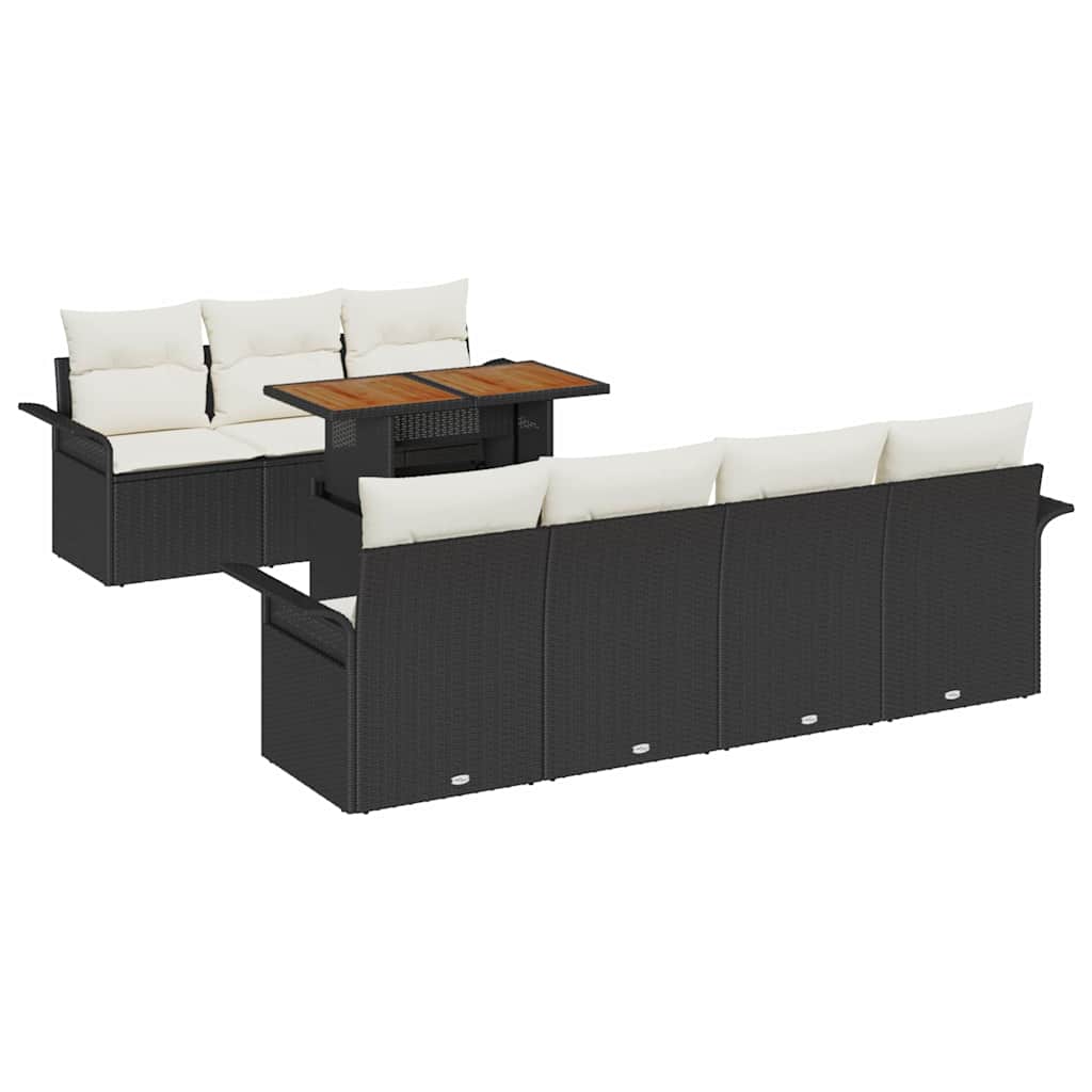 Garten-Sofa-Set mit Kissen 8 pcs Schwarz und Creme