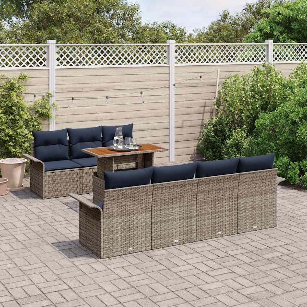 Garten-Sofa-Set mit Kissen 8 pcs Grau und Marineblau
