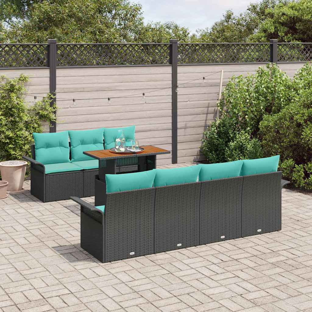 Garten-Sofa-Set mit Kissen 8 pcs Schwarz und blau