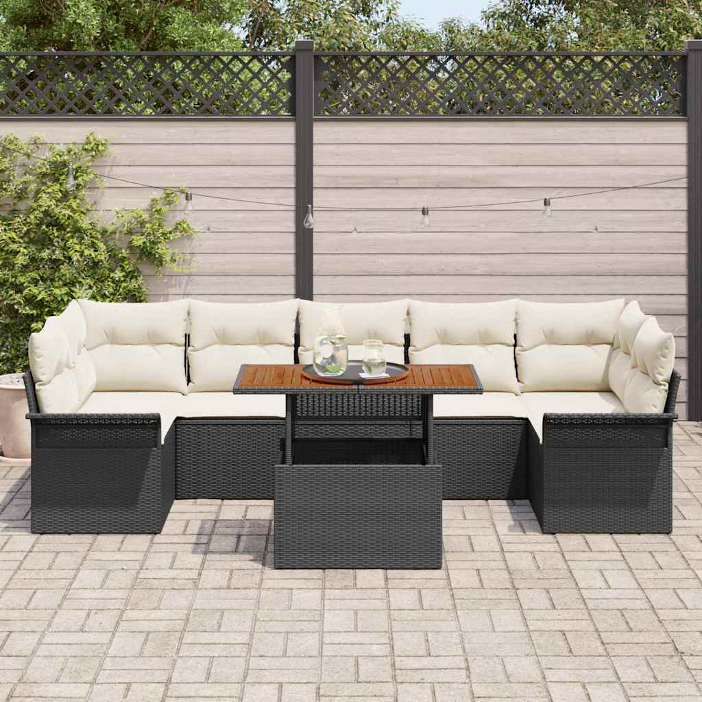 Garten-Sofa-Set mit Kissen 8 pcs Schwarz und Creme
