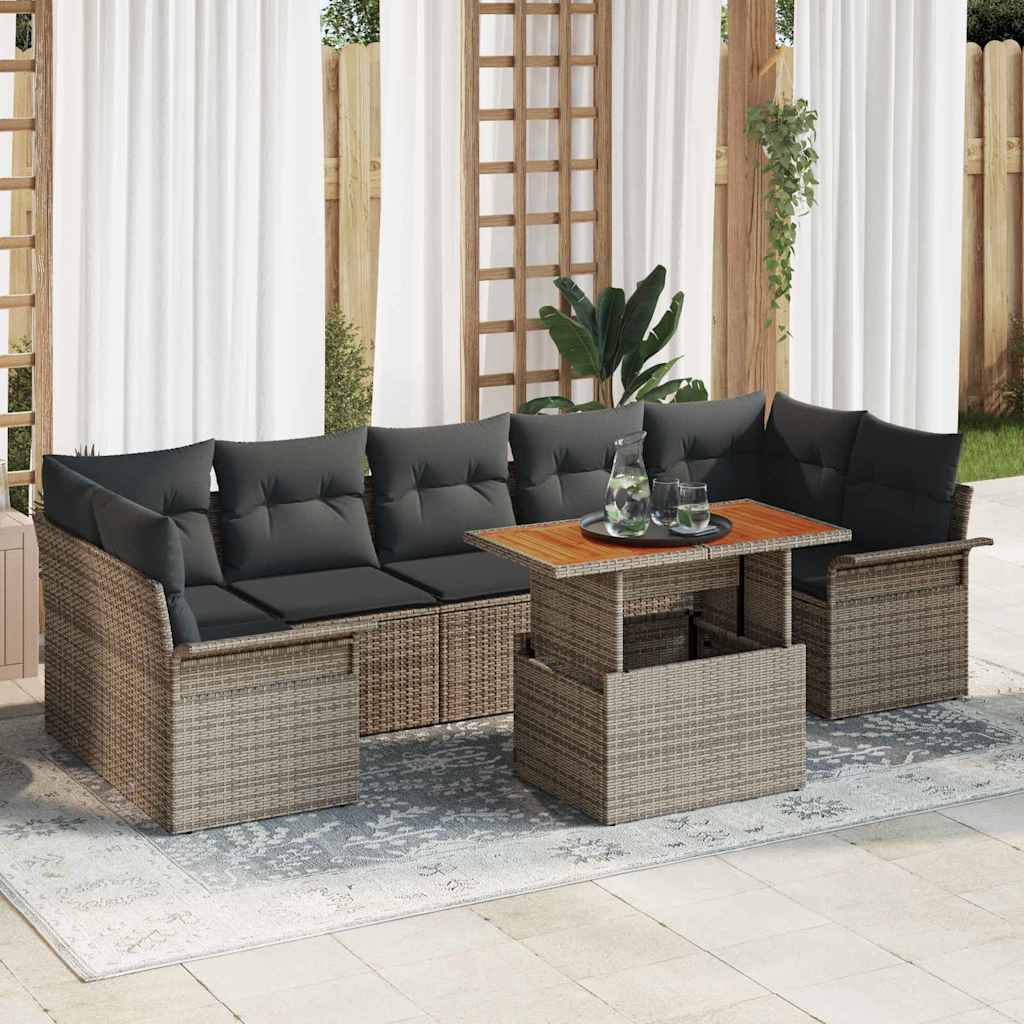Garten-Sofa-Set mit Kissen 8 pcs Grau