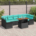 Gartensofa-set mit Kissen 8 pcs Schwarz und Blau Poly-Rattan