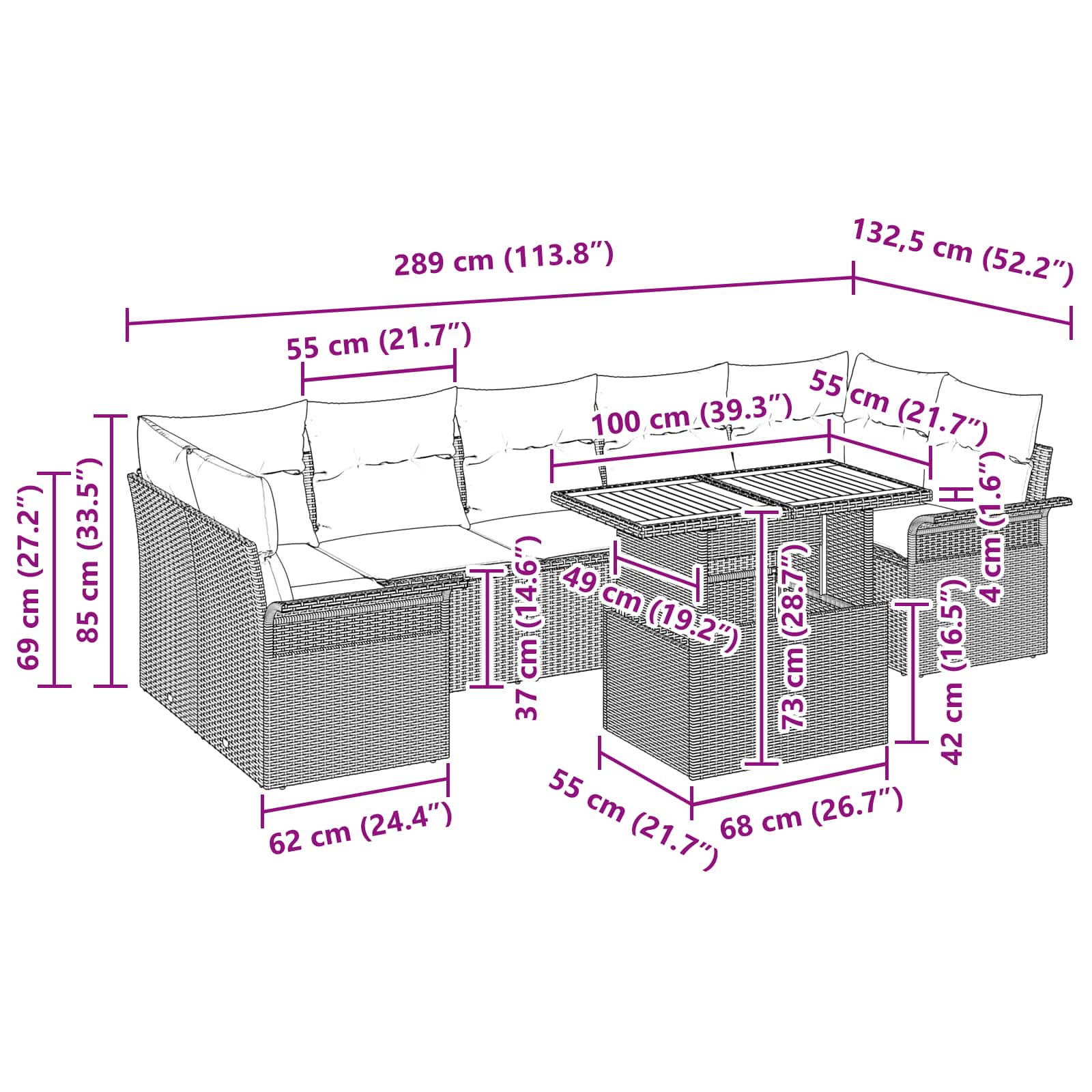 Gartensofa-set mit Kissen 8 pcs Schwarz und Blau Poly-Rattan