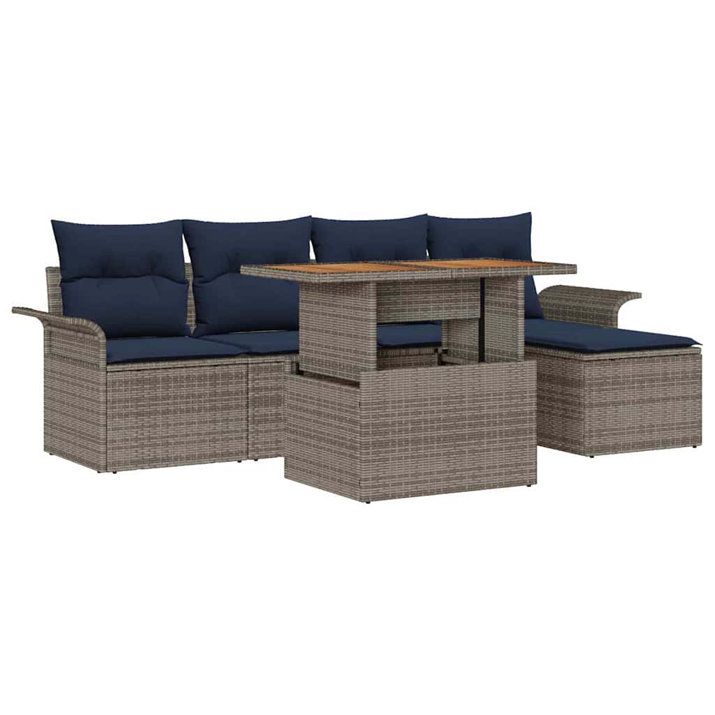 Garten-Sofa-Set mit Kissen 6 pcs Grau und Marineblau