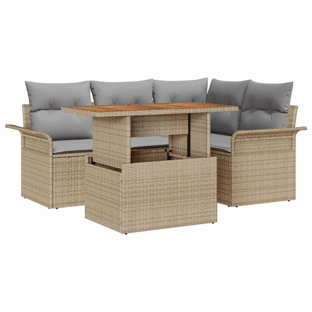 Garten-Sofa-Set mit Kissen 5 pcs Beige und Hellgrau