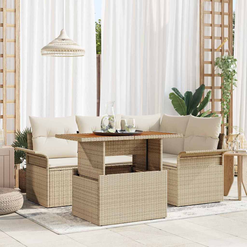 Garten-Sofa-Set mit Kissen 5 pcs Beige und Creme