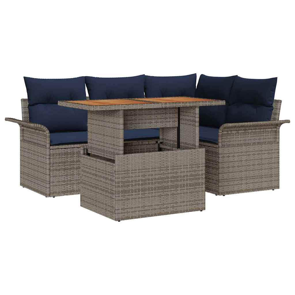 Garten-Sofa-Set mit Kissen 5 pcs Grau und Marineblau