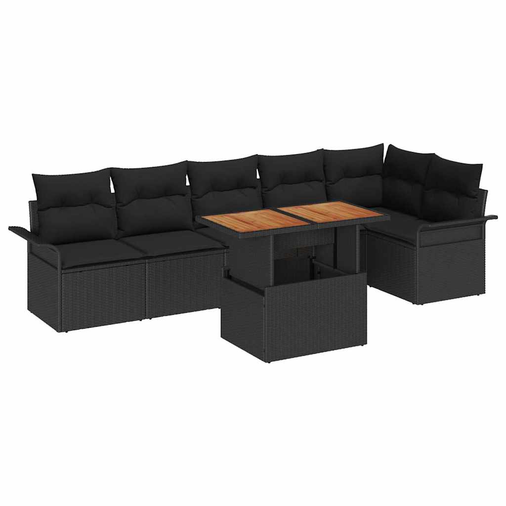 Gartensofa-set mit Kissen 7 pcs Schwarz Poly-Rattan
