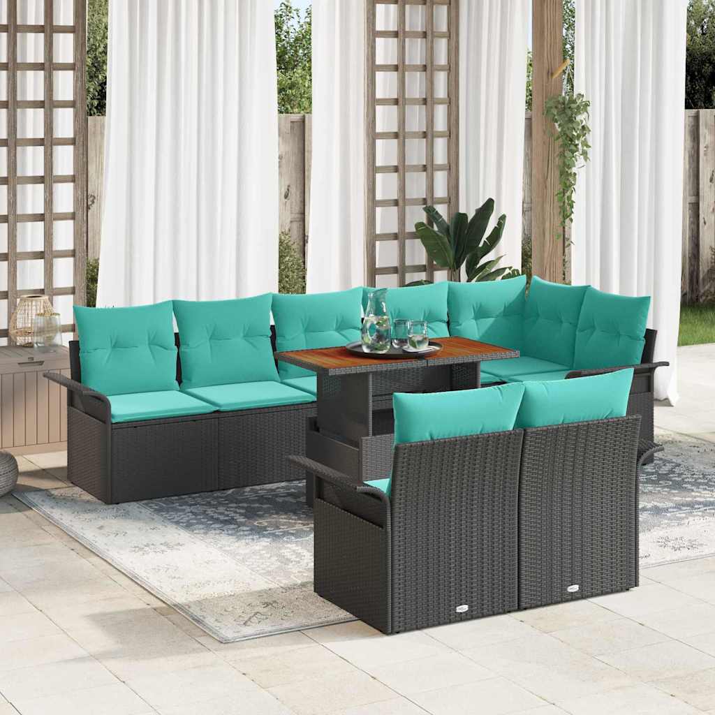 Garten-Sofa-Set mit Kissen 9 pcs Schwarz und blau