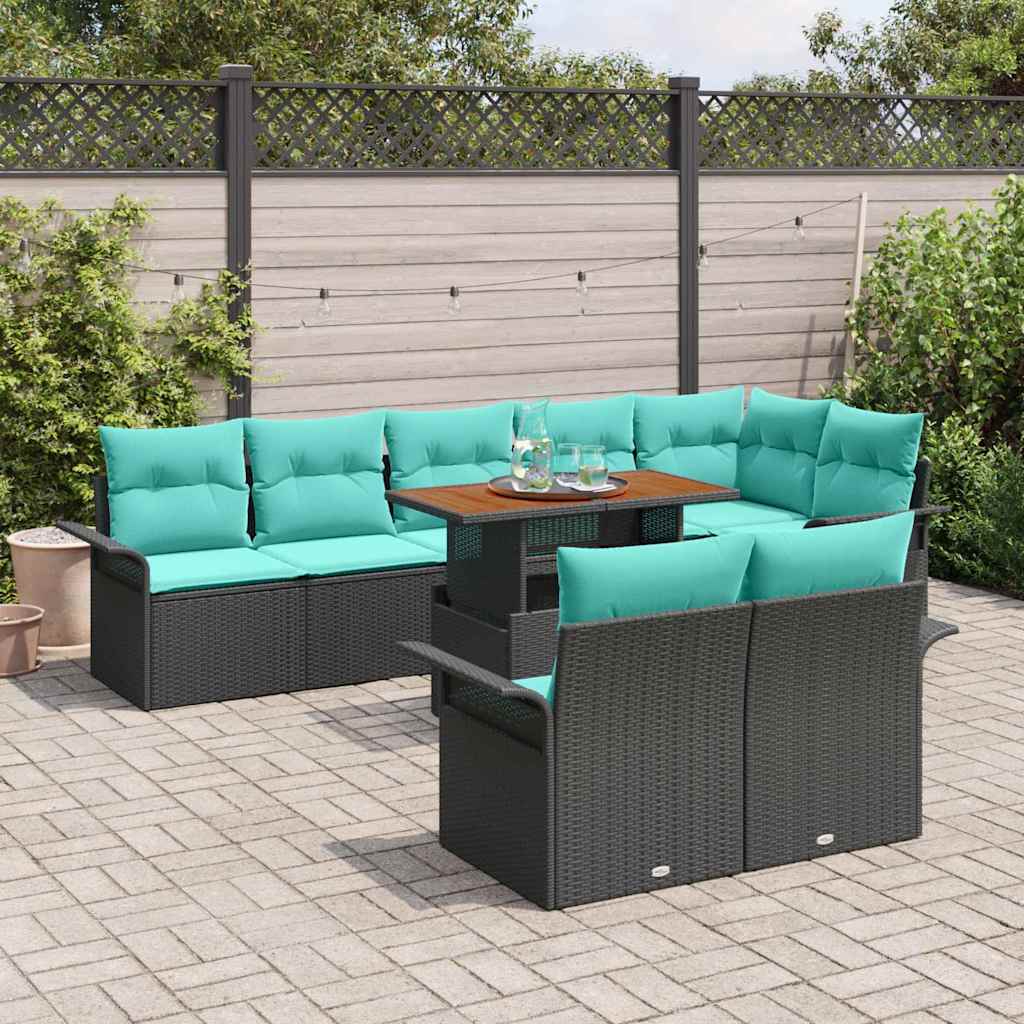 Garten-Sofa-Set mit Kissen 9 pcs Schwarz und blau