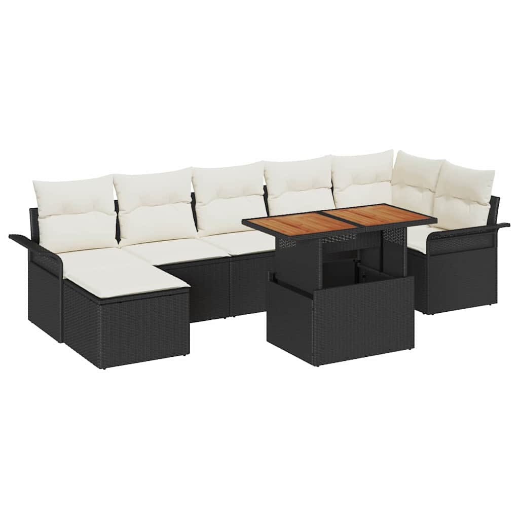 Gartensofa-set mit Kissen 8 pcs Schwarz und Creme Poly-Rattan