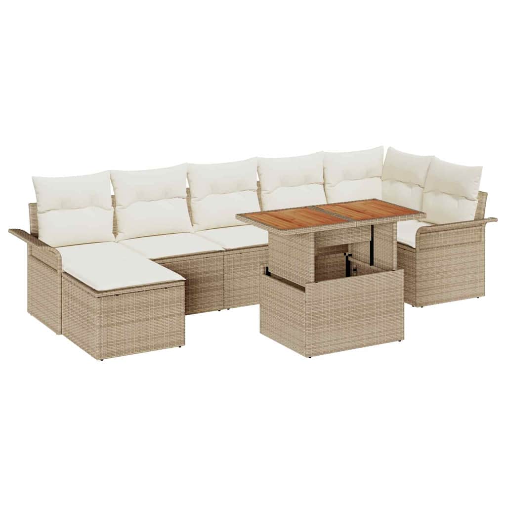 Gartensofa-set mit Kissen 8 pcs Beige und Creme Poly-Rattan