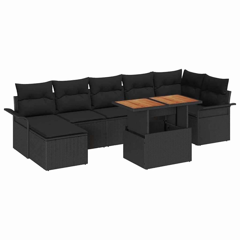 Gartensofa-set mit Kissen 8 pcs Schwarz Poly-Rattan