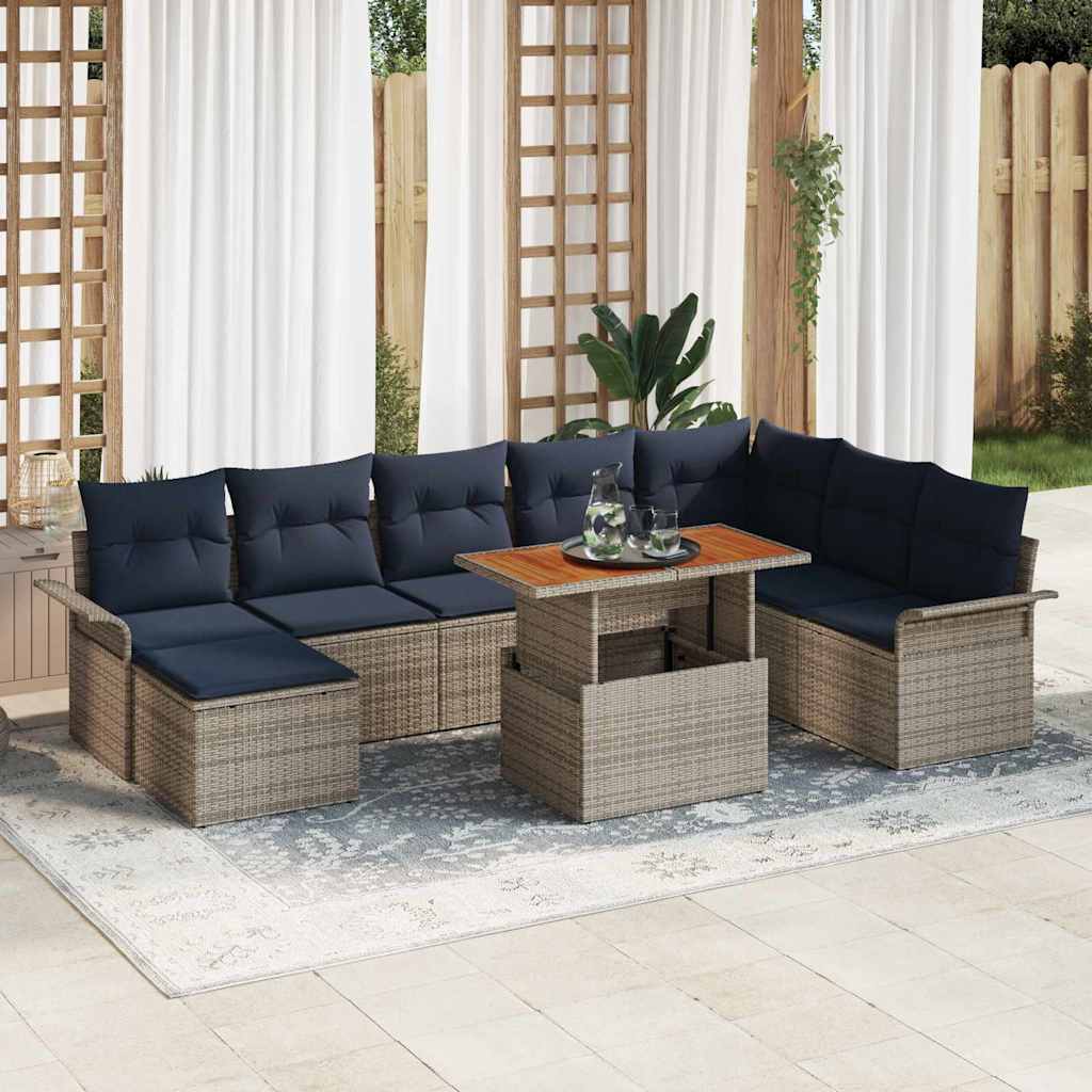 Garten-Sofa-Set mit Kissen 9 pcs Grau und Marineblau